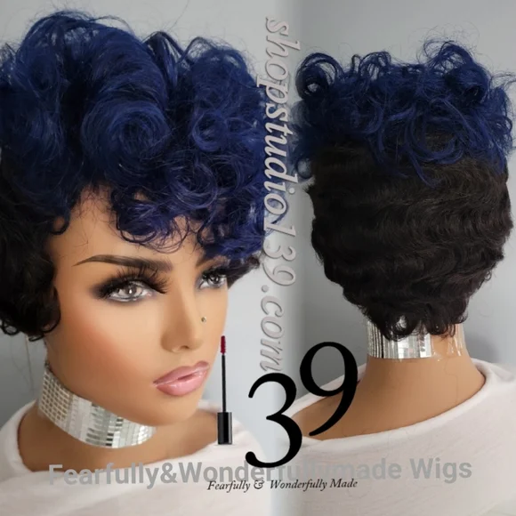 100%human hair blue pixiewig Amazon.com: Blue Pixie Wig Short Blue Fairy Costume  main image 4
